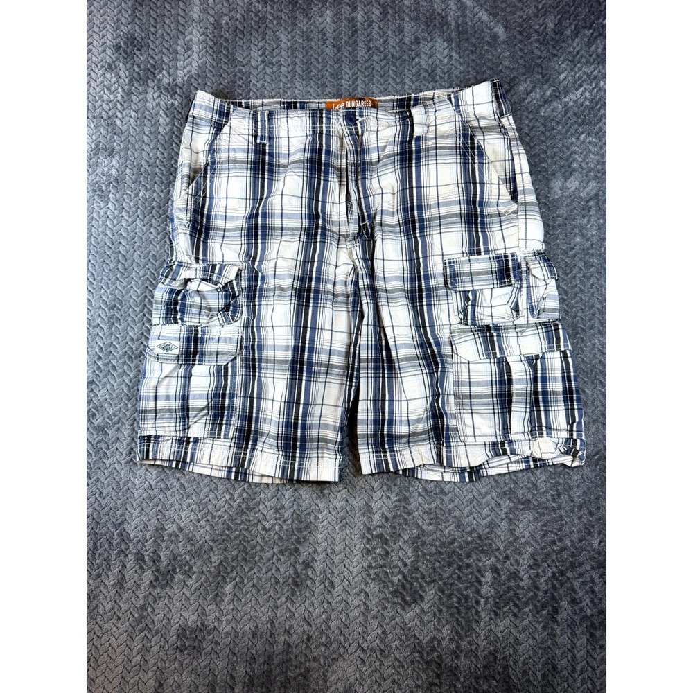 Lee Dungarees Cargo Shorts Mens 38 Blue White Plaid Cotton 2982967 Mid Rise